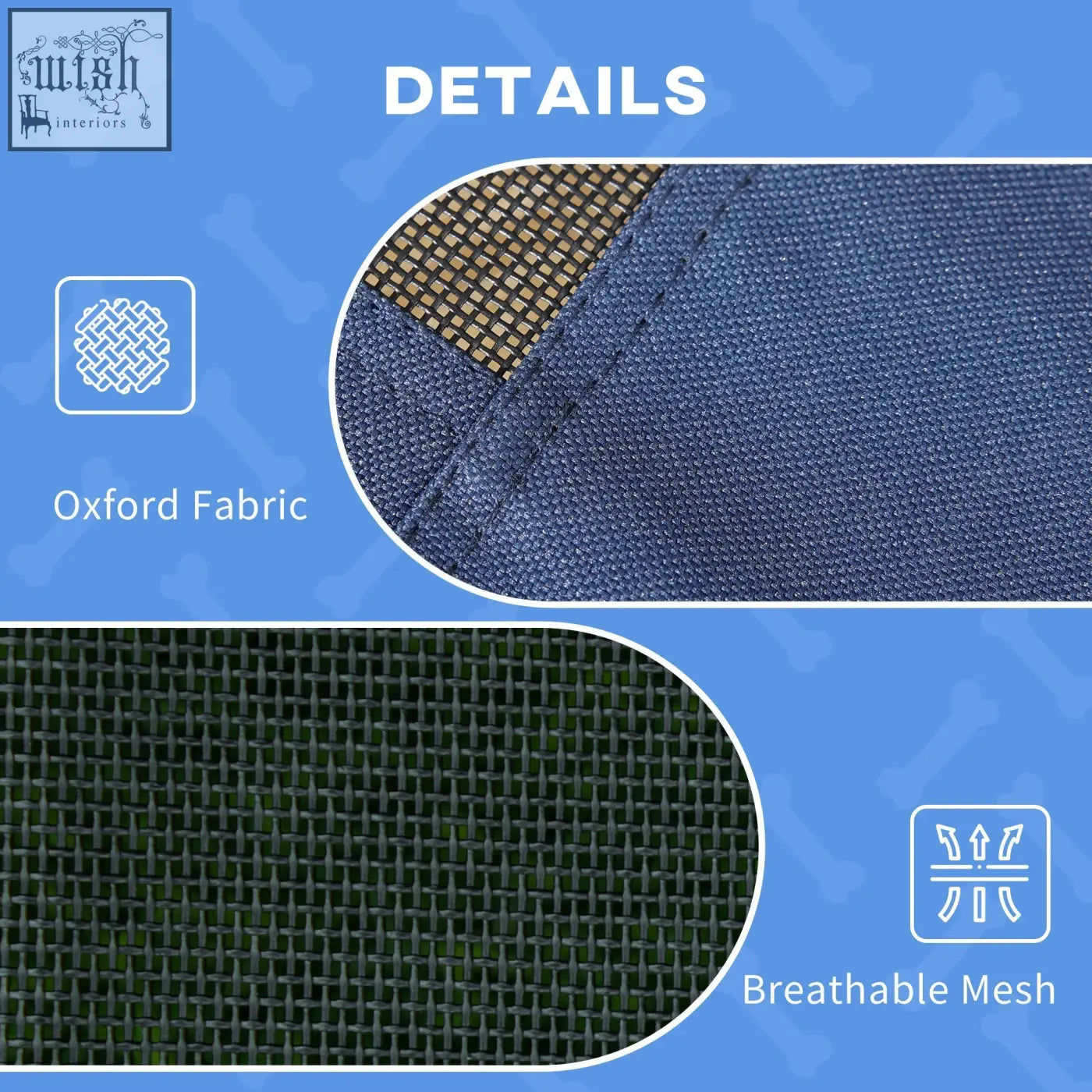 Dark blue oxford fabric with breathable mesh panel on pawhut elevated dog bed for xl dogs with uv protection canopy