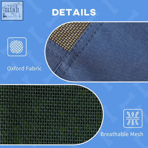 Dark blue oxford fabric with breathable mesh panel on pawhut elevated dog bed for xl dogs with uv protection canopy