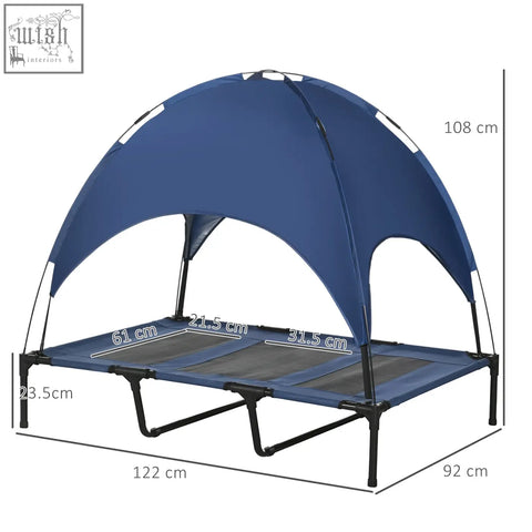 Blue elevated dog bed with breathable mesh canopy and black metal frame for xl dogs by pawhut