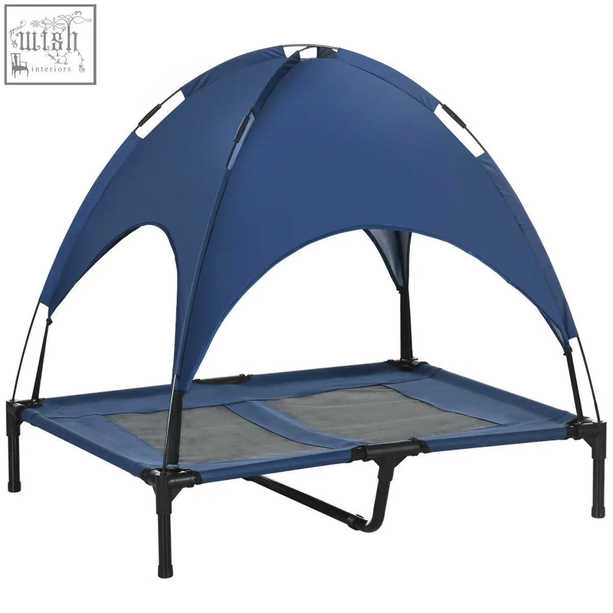 Blue pawhut elevated dog bed with waterproof canopy breathable mesh and black metal frame for large dogs