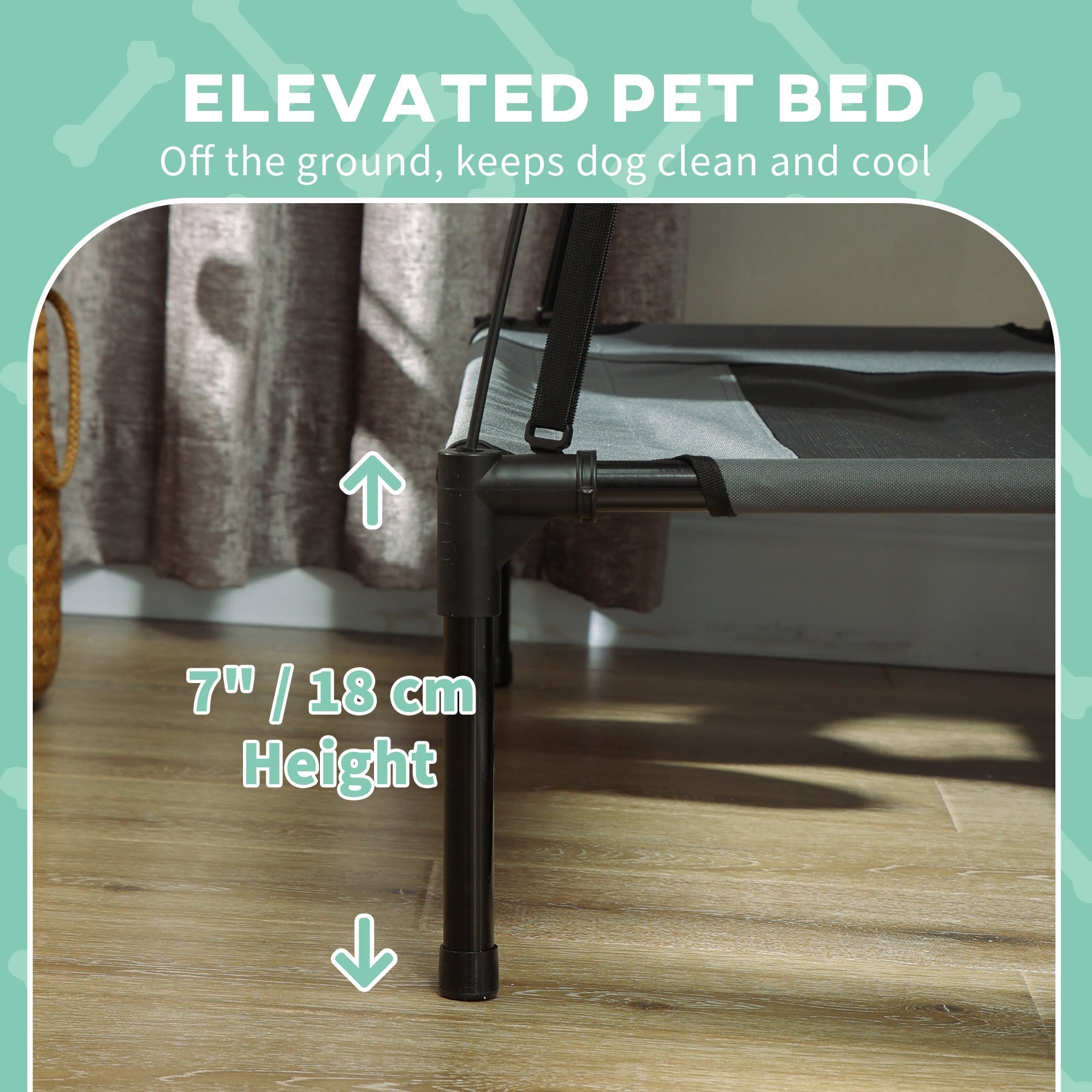 Black metal frame elevated pet bed with gray white breathable mesh surface for small dogs by pawhut