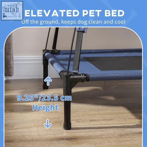 Blue elevated dog bed with black metal frame and adjustable height legs for xl dogs by pawhut