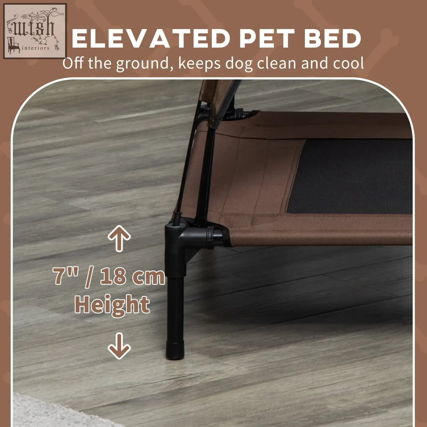 Brown and black elevated dog bed with breathable mesh panel for ventilation from pawhut raised dog bed cot