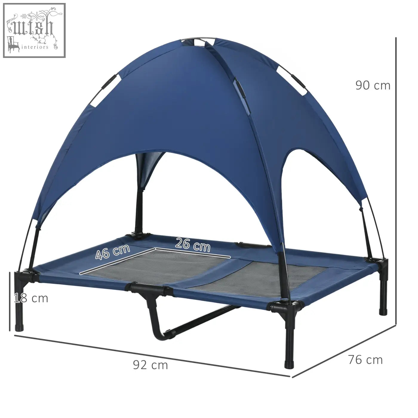Blue pawhut elevated dog bed with mesh floor black metal frame and waterproof sunshade for large dogs
