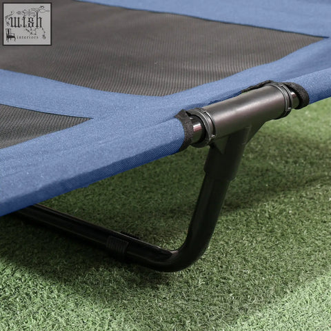 Blue and black pawhut elevated dog bed with breathable mesh and sturdy metal frame for extra large dogs