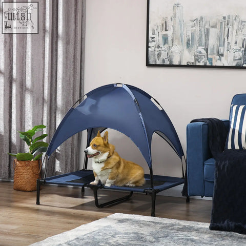 Blue pawhut elevated dog bed with waterproof canopy mesh sides for ventilation perfect for large dogs