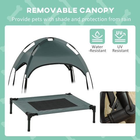 Gray fabric elevated pet bed with removable uv resistant canopy breathable mesh for small dogs 61x46x62cm