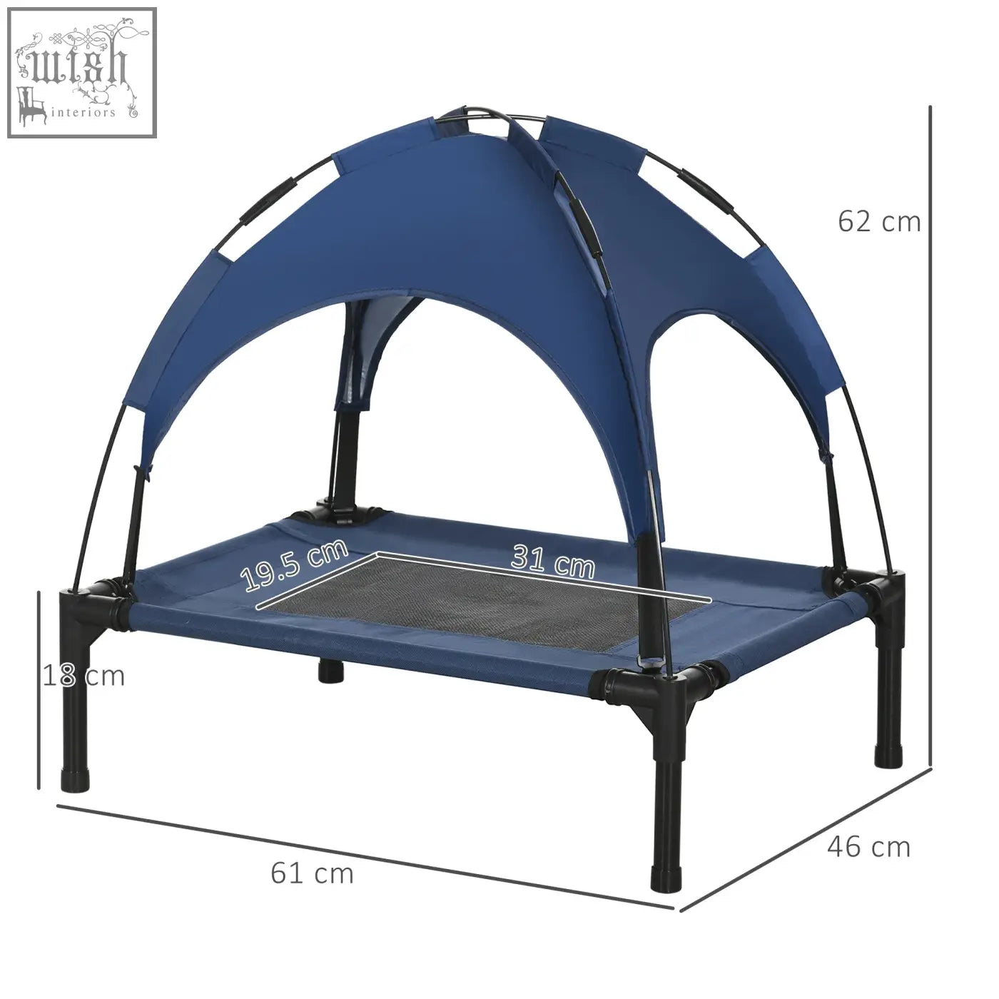 Blue pawhut raised dog bed with black metal frame canopy breathable mesh elevated dog bed for small dogs