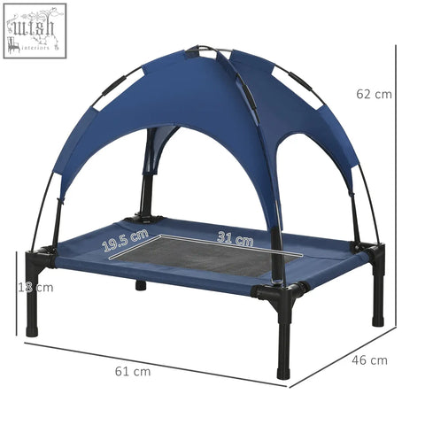 Blue pawhut raised dog bed with black metal frame canopy breathable mesh elevated dog bed for small dogs
