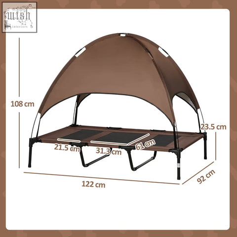 Brown fabric elevated dog bed with black metal frame and canopy for xl dogs by pawhut