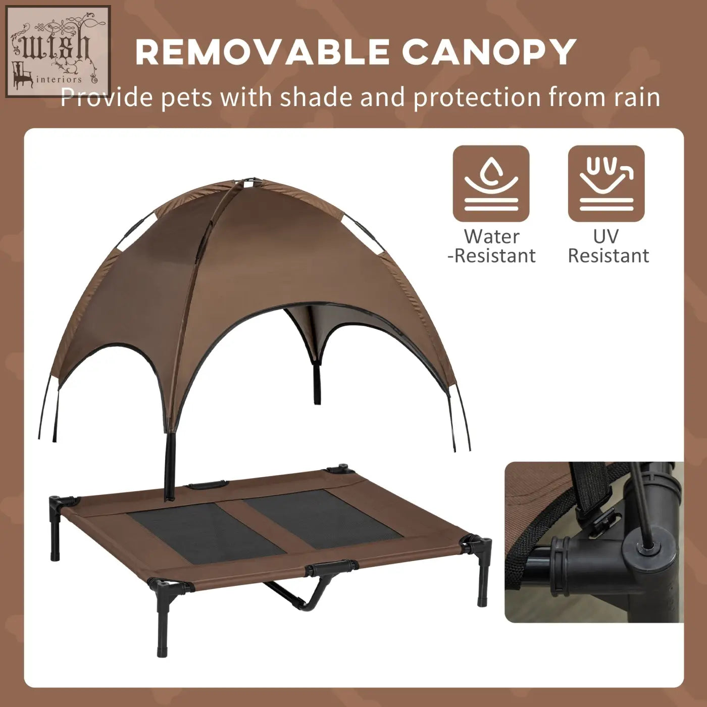 Brown pawhut elevated dog bed with removable water resistant uv protective canopy for large dogs