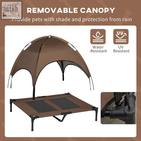 Brown pawhut elevated dog bed with removable water resistant uv protective canopy for large dogs