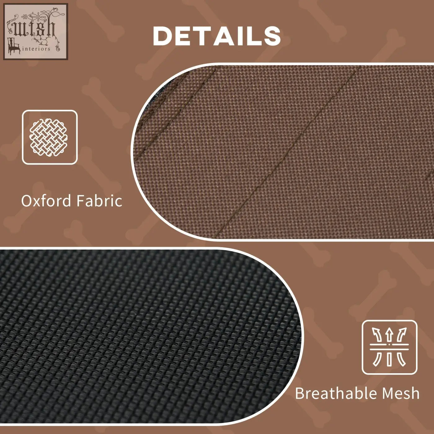 Brown and black oxford fabric with breathable mesh on pawhut elevated dog bed for large dogs with uv canopy