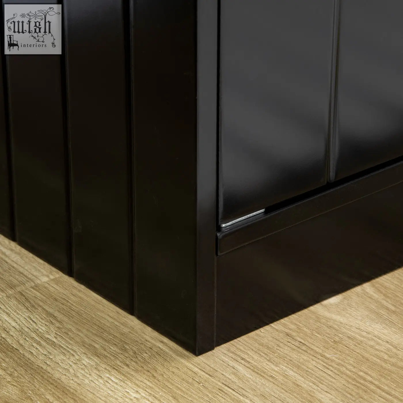 Black glossy pawhut raised pet feeder cabinet with vertical paneling metallic handle and stainless steel bowls