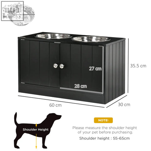 Pawhut raised pet feeder in black with stainless steel bowls and storage for an elevated raised pet feeding station