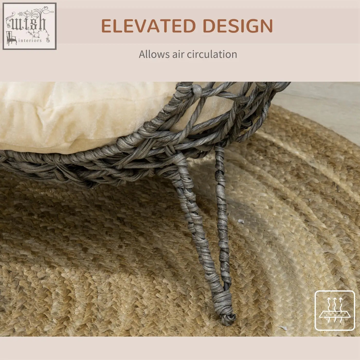 Gray hand woven pawhut rattan elevated ball shaped pet bed with cream removable cushion for pets cool comfort