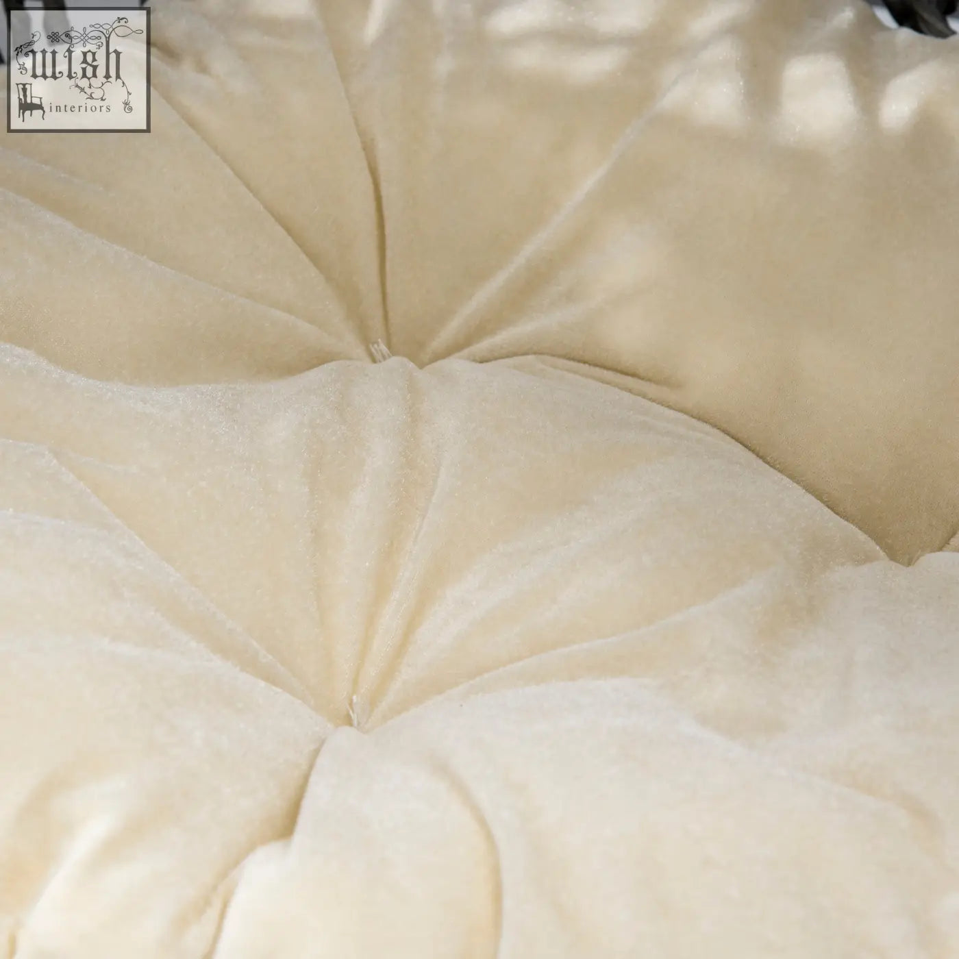 Cream-colored plush cushion with soft velvety texture for pawhut rattan elevated hand woven pet bed house in silver-tone gray