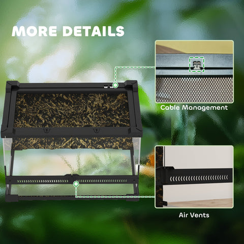 Black metal glass terrarium with mesh sides and knob lock to prevent escapes by pawhut, 30 x 20 x 20 cm