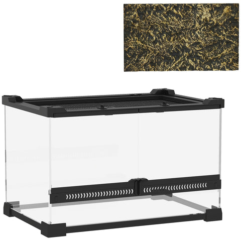Clear acrylic glass terrarium with black frame and textured moss insert featuring knob lock to prevent escapes