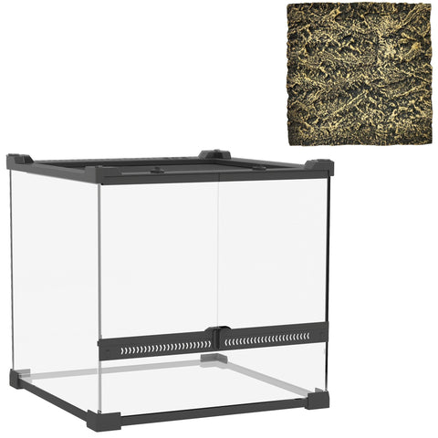 Black-framed pawhut glass terrarium with mossy substrate and knob lock to prevent escapes, 30 x 30 x 30 cm