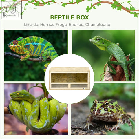 A light wooden pawhut reptile terrarium with clear front doors and breathable mesh panels for lizards and snakes