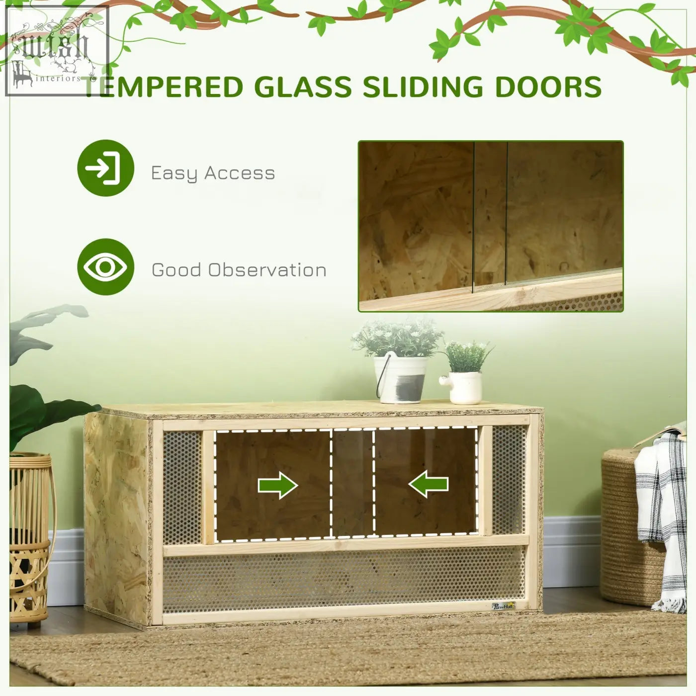 Pawhut reptile terrarium with tempered glass sliding doors light wood frame and breathable mesh panels for lizards and snakes