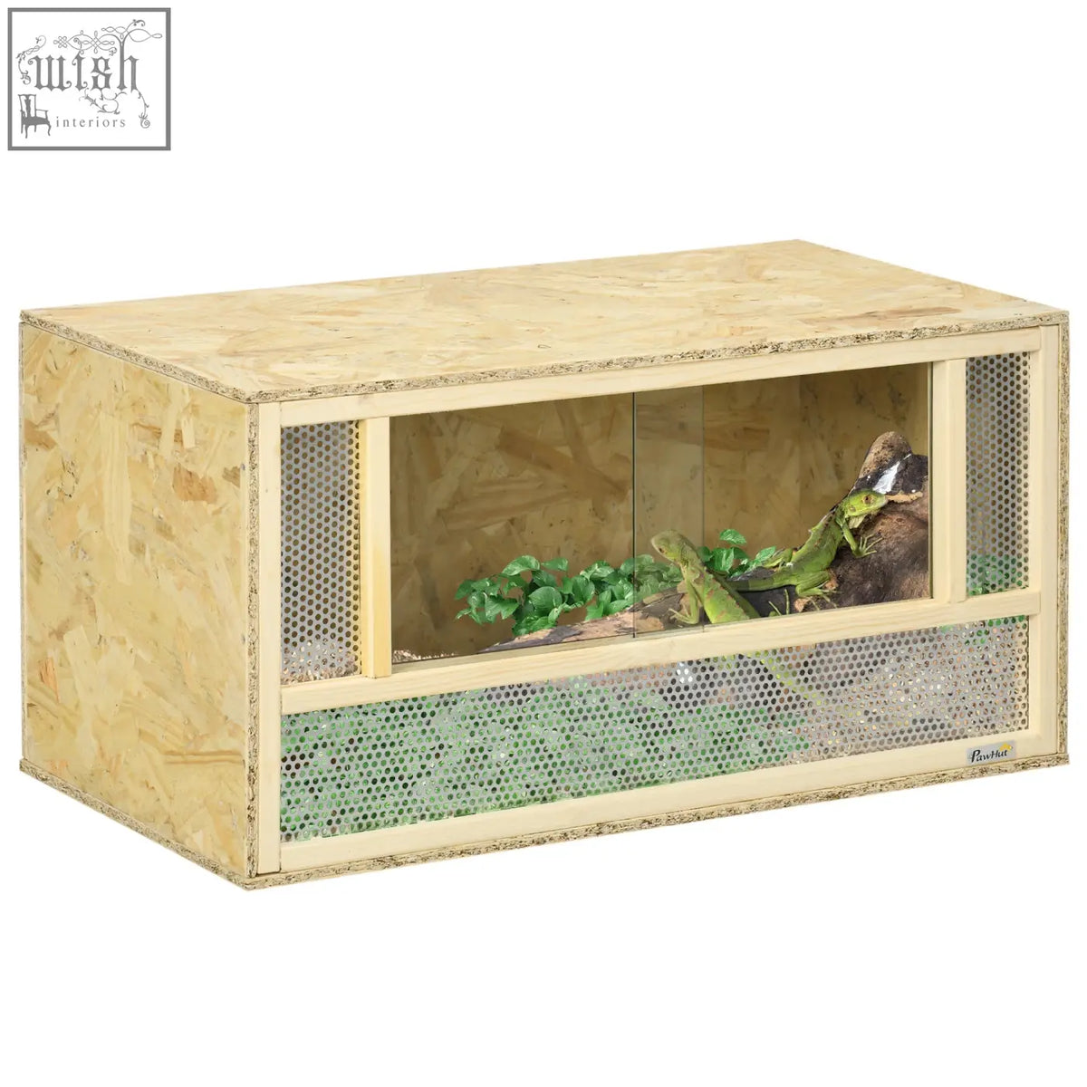 Beige wooden pawhut reptile terrarium with breathable mesh panels and glass front for lizards and snakes 80x40x40 cm