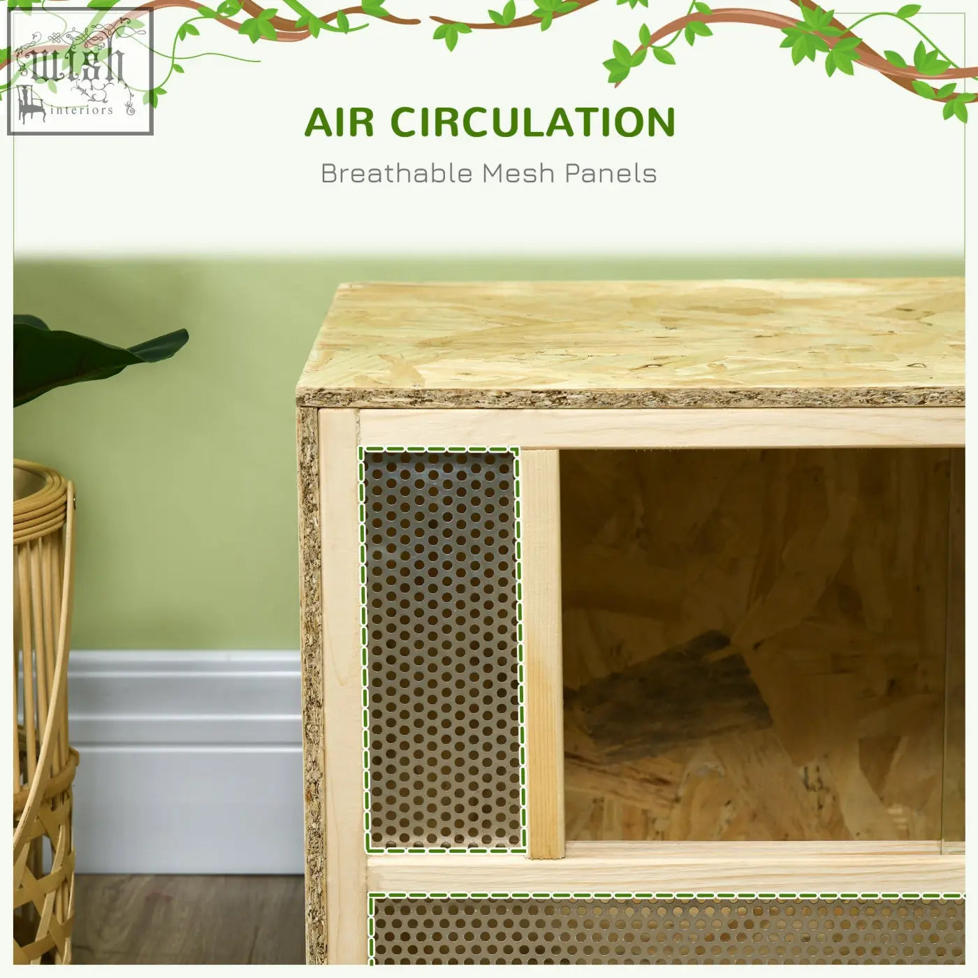 Light-colored wooden pawhut reptile terrarium with breathable mesh panels and transparent sliding doors for reptiles