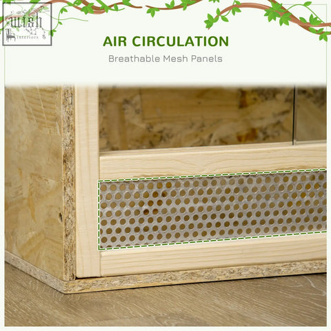Light-colored wooden pawhut reptile terrarium with breathable mesh panels for lizards frogs snakes and chameleons