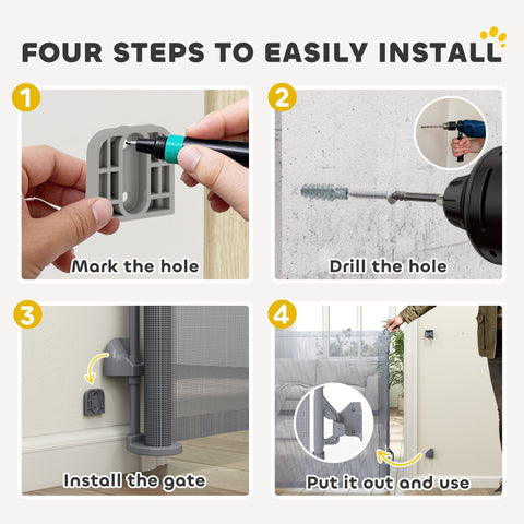 Gray plastic wall-mounted bracket with textured grid design for secure attachment on pawhut retractable dog gate