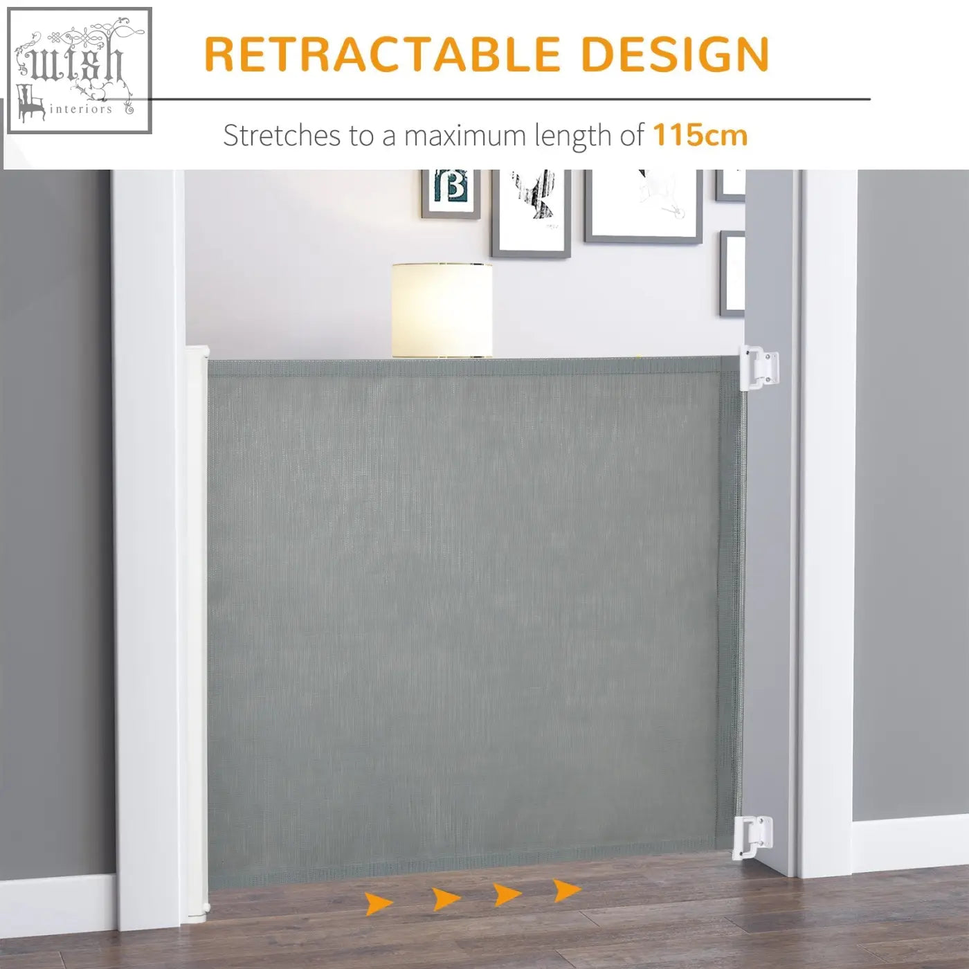 Gray pawhut retractable pet gate with textured fabric and durable steel frame for home doorway and stairs safety