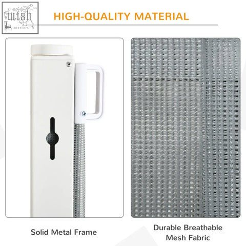 Grey PawHut pet gate with durable steel frame and polyester cloth mesh panel for doorways and stairs protection