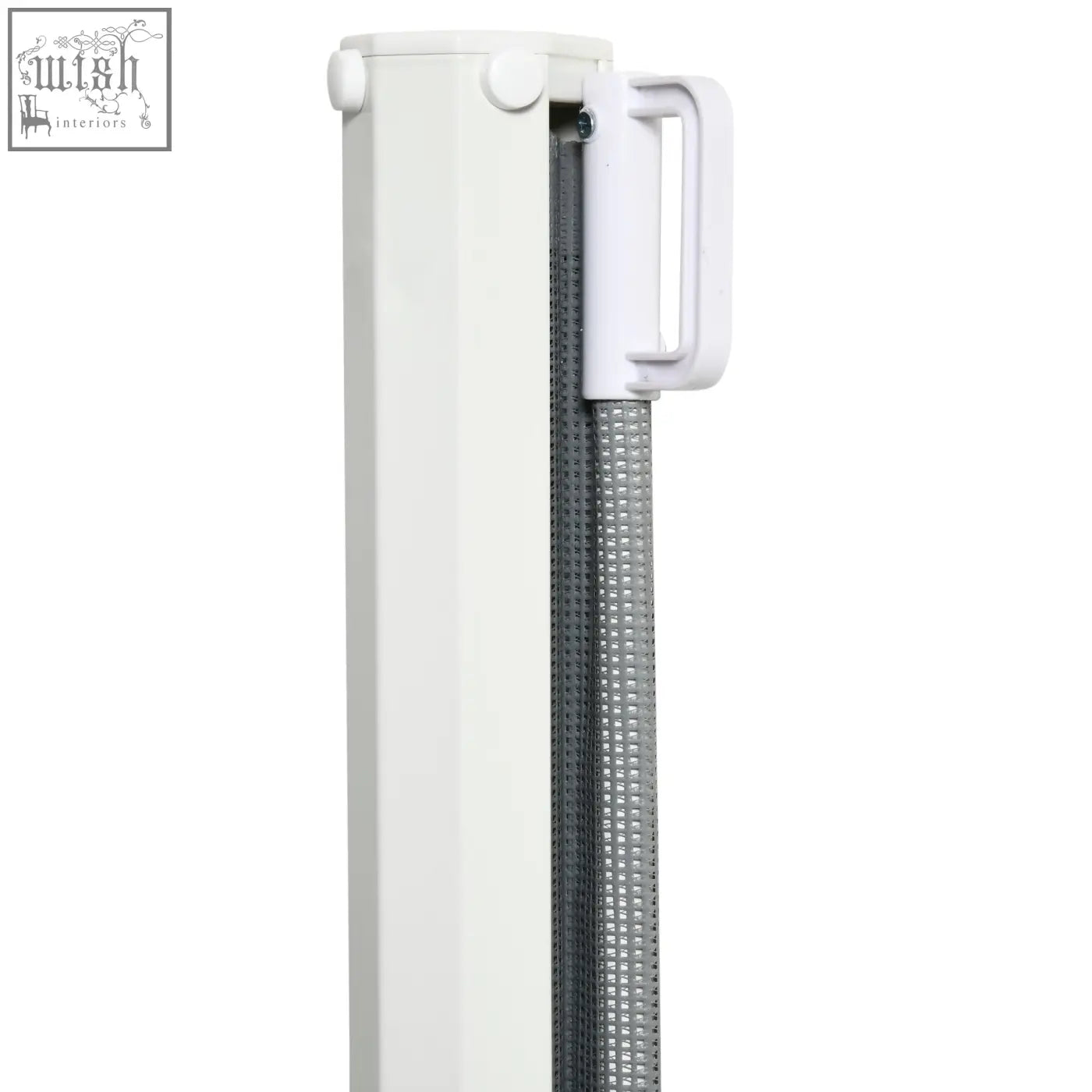 White plastic roller shutter opener with gray mesh curtain inside for pawhut retractable pet gate durable steel barrier