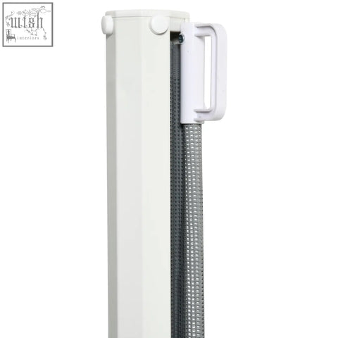 White plastic roller shutter opener with gray mesh curtain inside for pawhut retractable pet gate durable steel barrier
