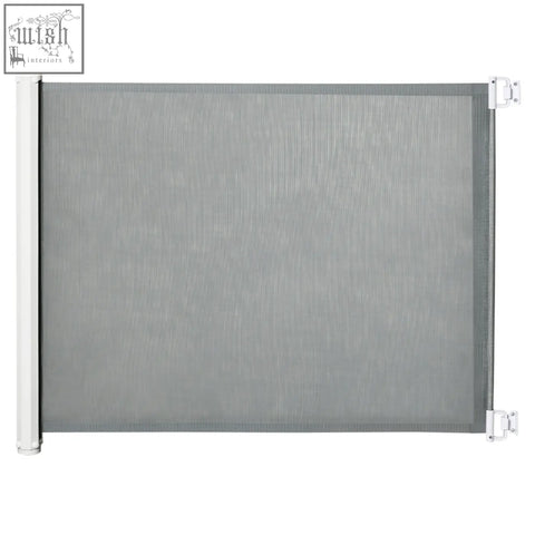 Gray mesh pawhut retractable pet gate with durable steel white frame and side brackets for doors and stairs