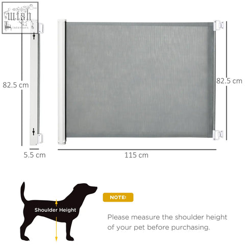 Gray mesh pet gate with white durable steel frame and side handles pawhut retractable safety gate for home use