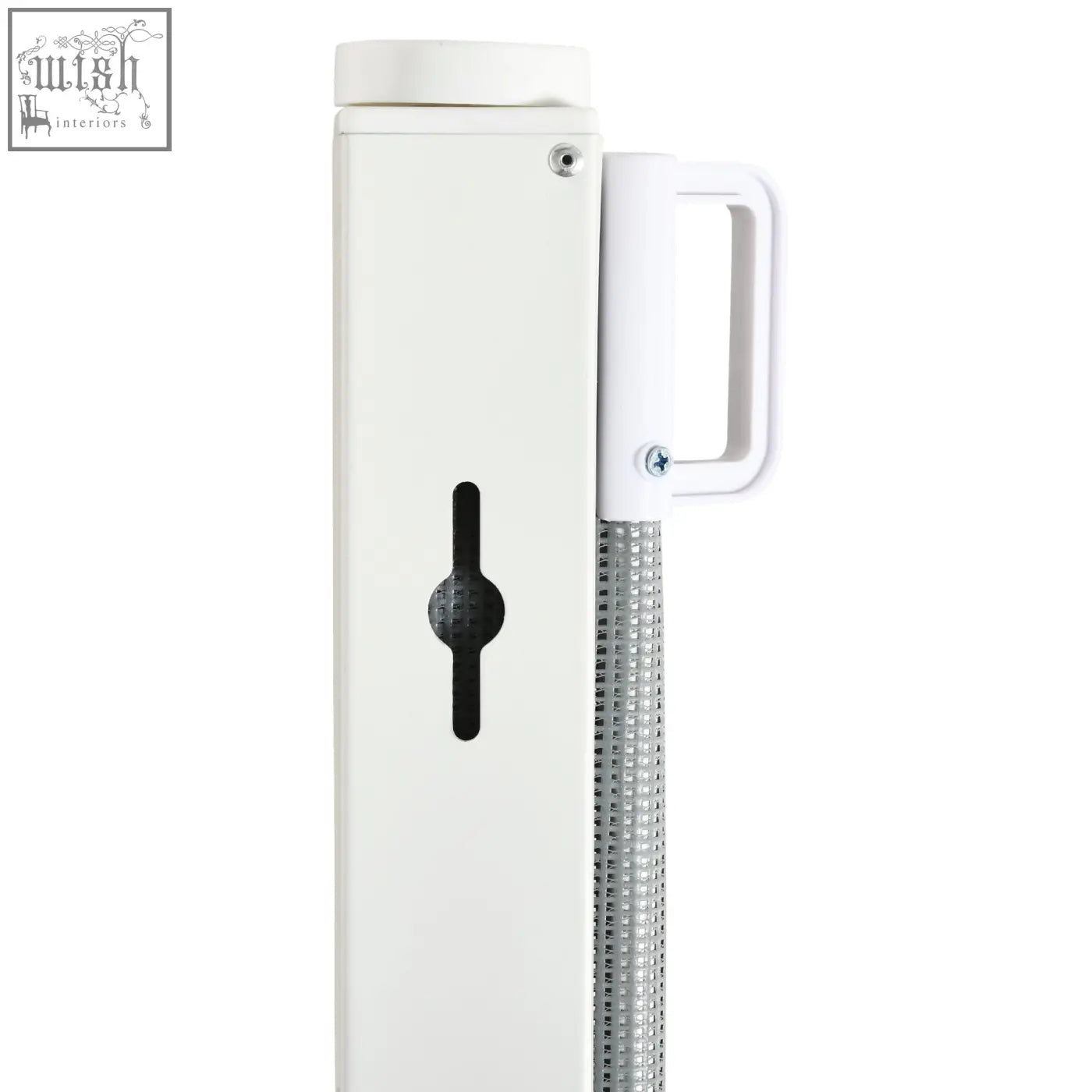 White plastic wall-mounted height measurement device with silver tape and handle for pawhut durable steel pet gate use