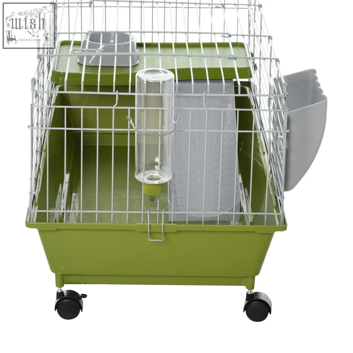 Green pawhut small animal cage with plastic base wheels hanging glass water bottle and food dish for pets