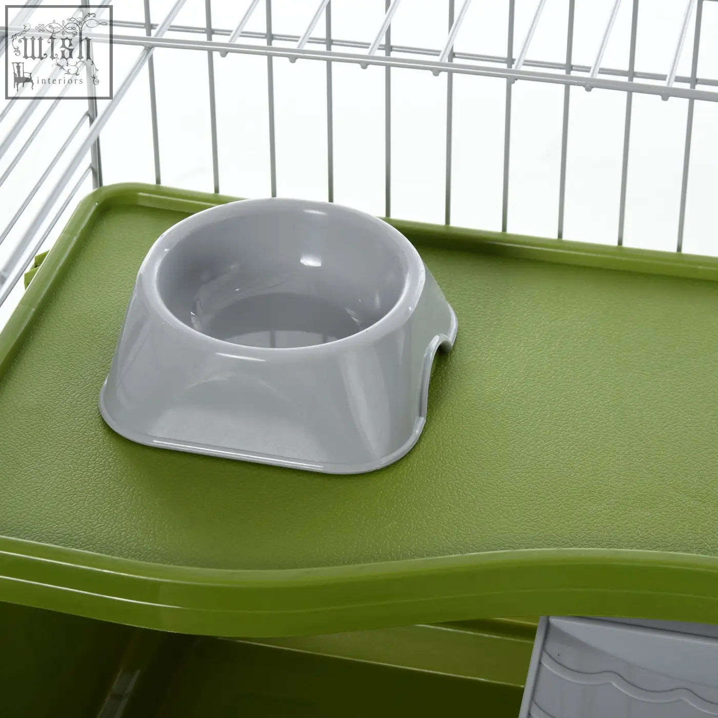 Gray plastic food dish with smooth rim and raised base for pawhut small animal cage including water bottle setup