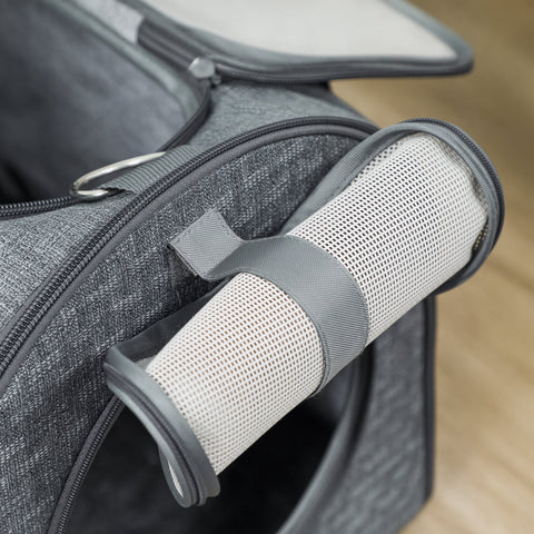 Gray mesh pawhut soft sided cat carrier with breathable design and reinforced zipper for pocket size use
