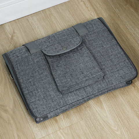 Gray textured fabric laptop sleeve with front pocket and zipper closure for pocket size cat carrier essentials
