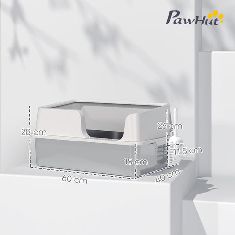 Pawhut stainless steel gray litter box with detachable rim and integrated handle, tray resists odours and sand drop area