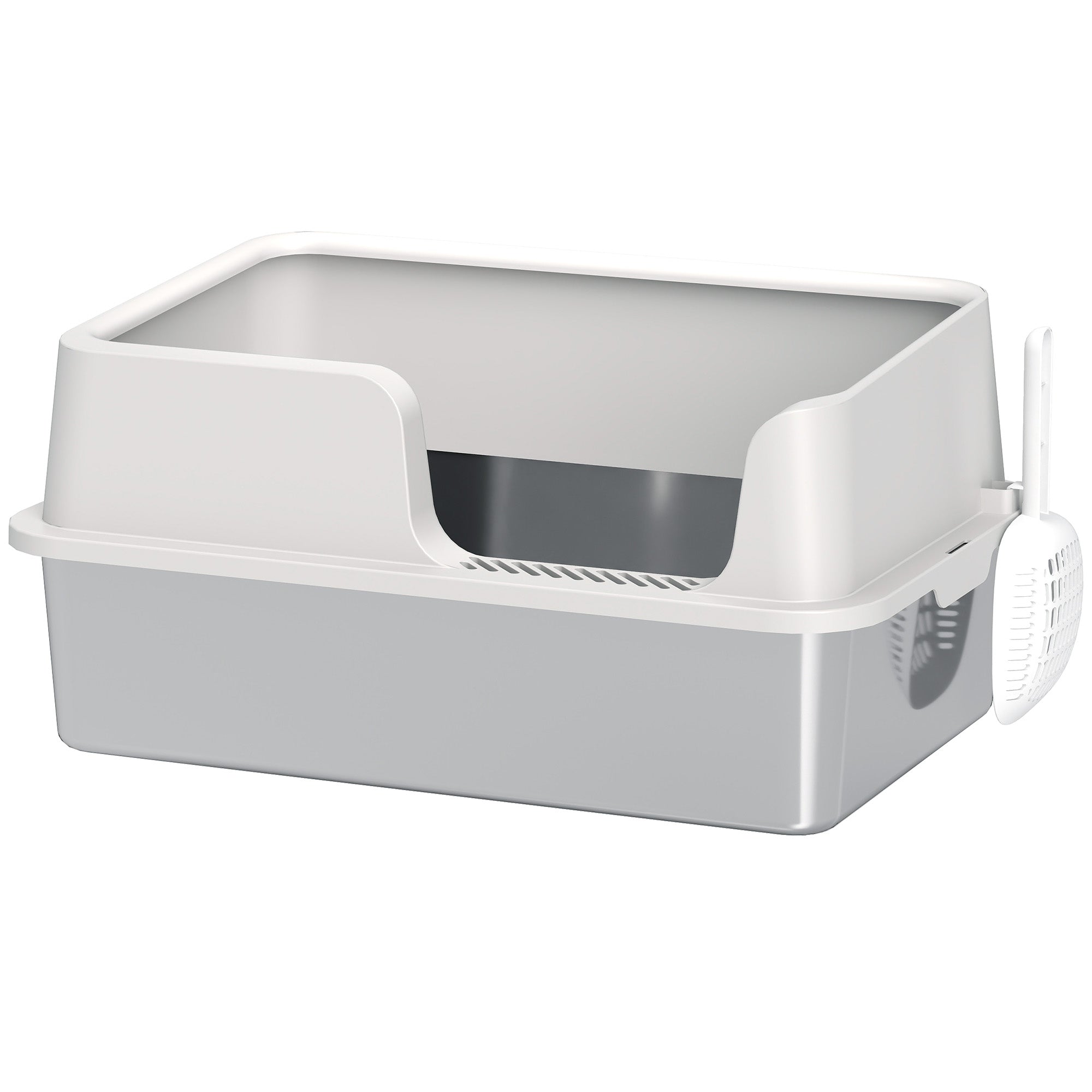 Pawhut stainless steel cat litter box with gray plastic scoop attached side tray resists odours and sand drop area
