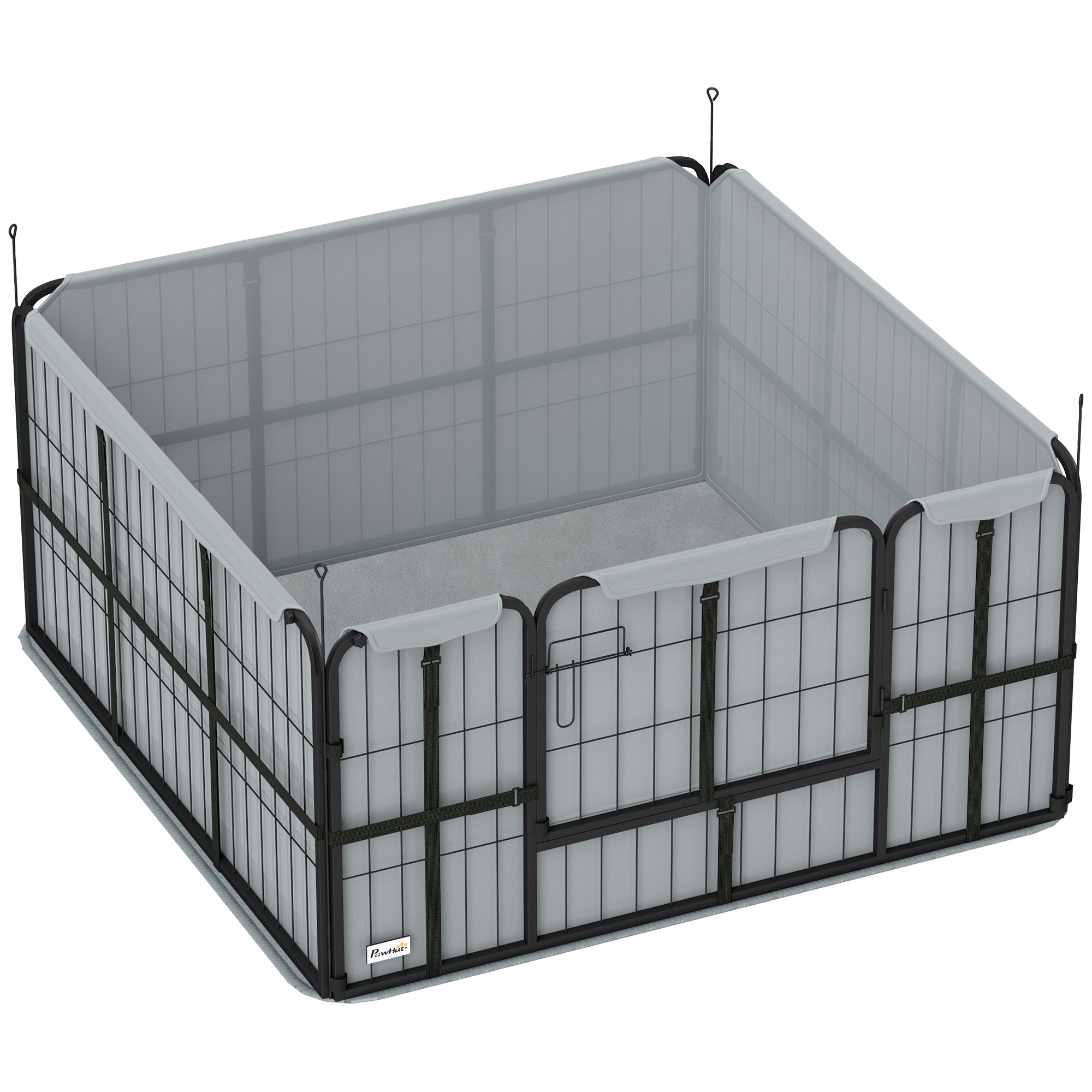 Pawhut black metal whelping box with translucent gray panels and washable whelping pad with oxford fabric cover