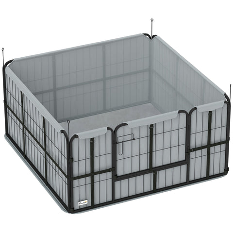 Pawhut black metal whelping box with translucent gray panels and washable whelping pad with oxford fabric cover