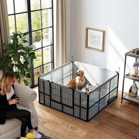 Gray and black modular pawhut steel dog whelping box with washable whelping pad and oxford fabric panels