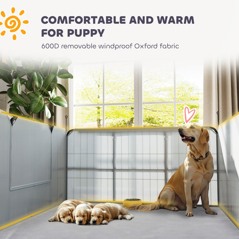 Gray and yellow portable pawhut steel whelping box with removable 600d oxford fabric windproof whelping pad