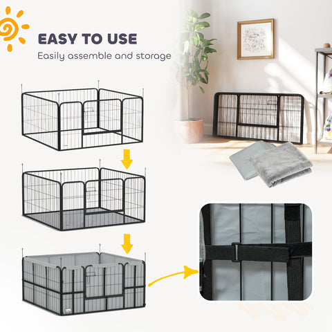 Black metal pawhut whelping box with gray oxford fabric liner and washable whelping pad for small dogs