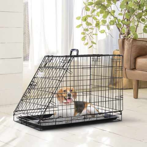 Black metal wire dog crate by pawhut 93l x 58w with beagle inside features easy cleaning and comfortable carrying