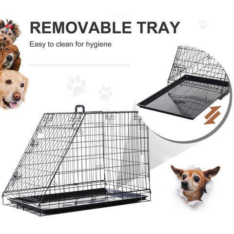Black wire mesh pawhut dog crate 93l x 58w with removable tray for easy cleaning and comfortable carrying